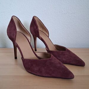 VINCE Suede D'Orsay Celeste Pumps  SZ 7.5 Wine Pointed Toes Stiletto Heel Shoe